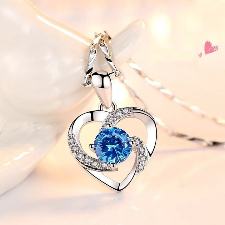 Love Heart Diamond Pendant Necklace Cupronickel White Gold Plated