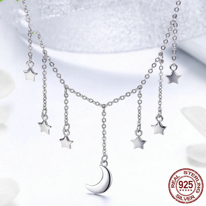 s925 silver star and moon necklace