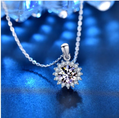 925 Sterling Silver Sunflower Necklace Moissanite Diamond Flower Pendant Clavicle Choker Lady Jewelry Love Energy Gift